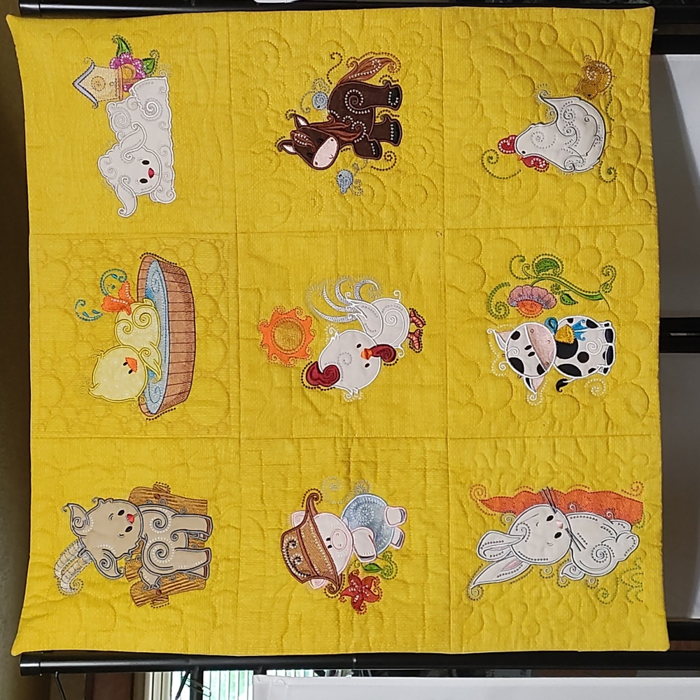 Handmade Baby's Yellow Animal Quilted Wall Hanging